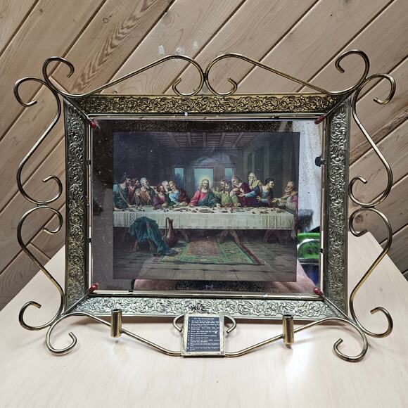 RARE Vintage Last Supper Mirror Frame 10 Commandments mini taper candle holders - Picture 1 of 9